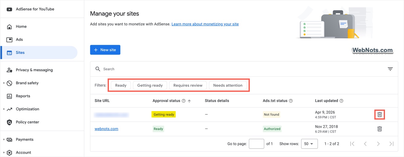 Check Added Site Status