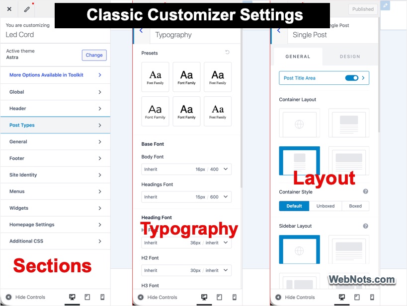 Classic Customizer Settings