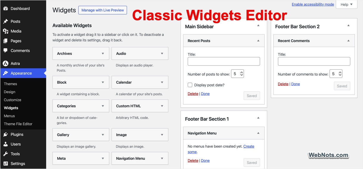 Classic Widgets Editor