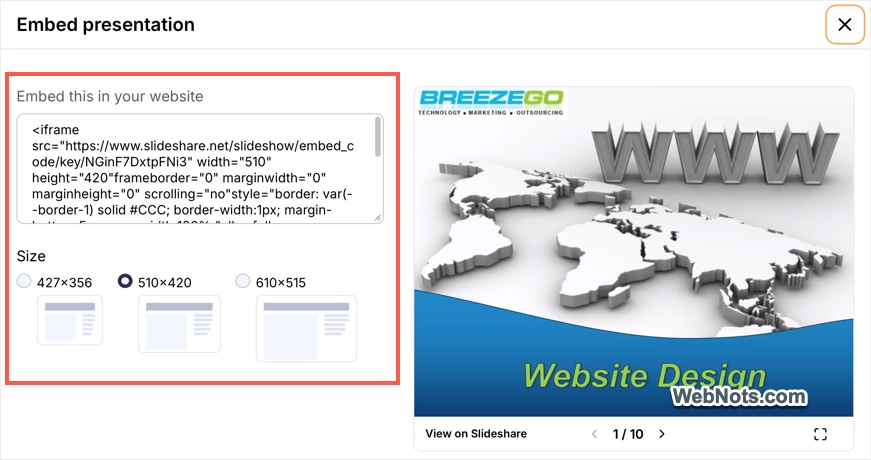 Copy Embed Code in Slideshare