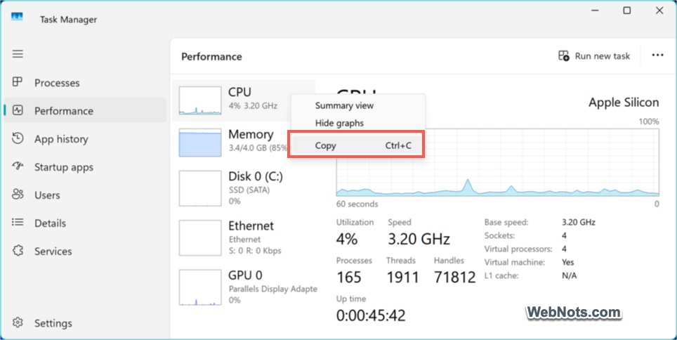 Copy Performance Resource Data as Text
