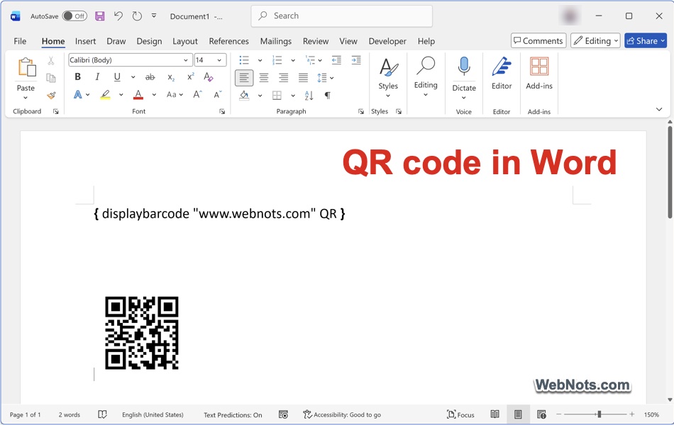 Create QR Code in Word