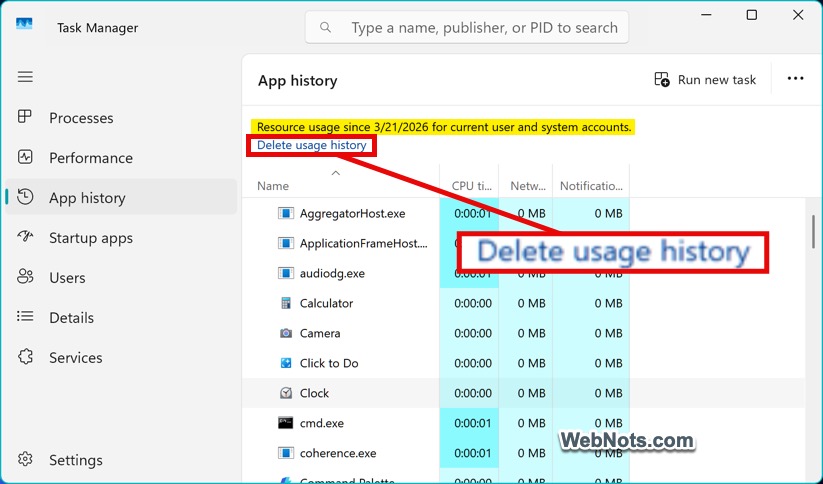 View and Delete App Usage History