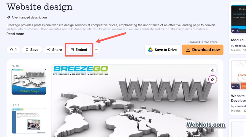 Embed Option in Slideshare