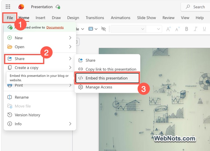 Embed Presentation Menu in OneDrive