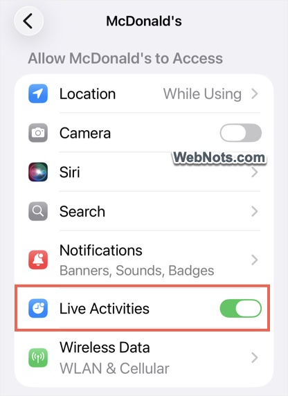 Enable Live Activities for an App