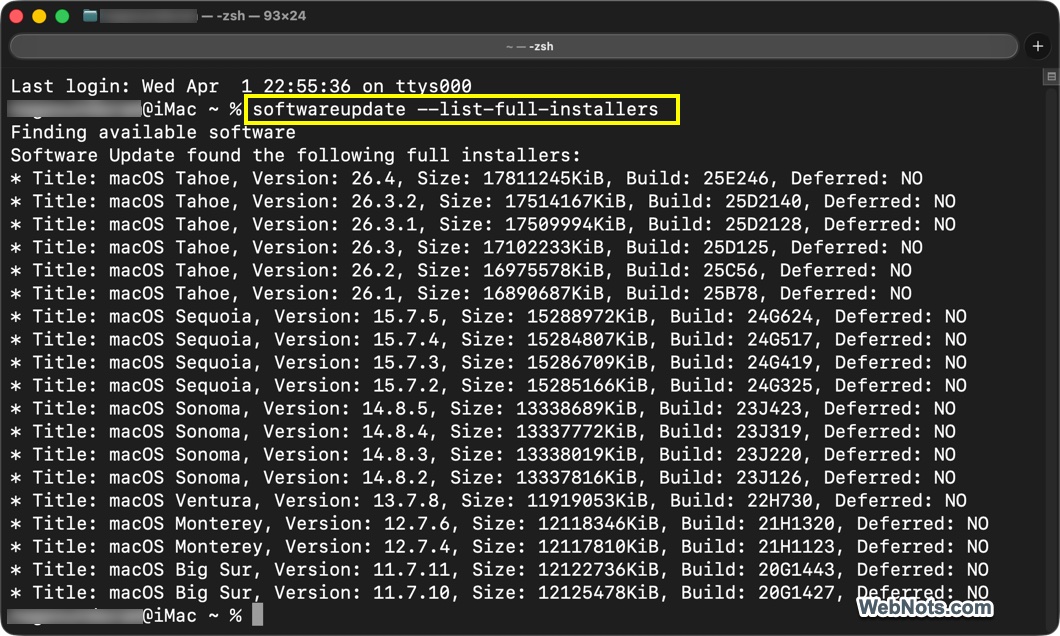 Find macOS Full Installers in Terminal