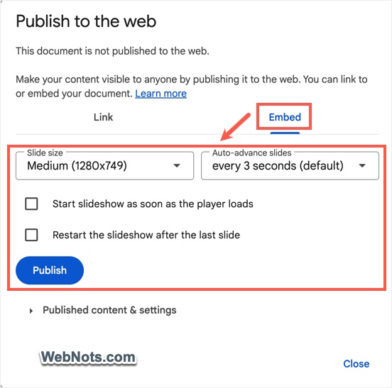 Generate Embed Code in Google Slides