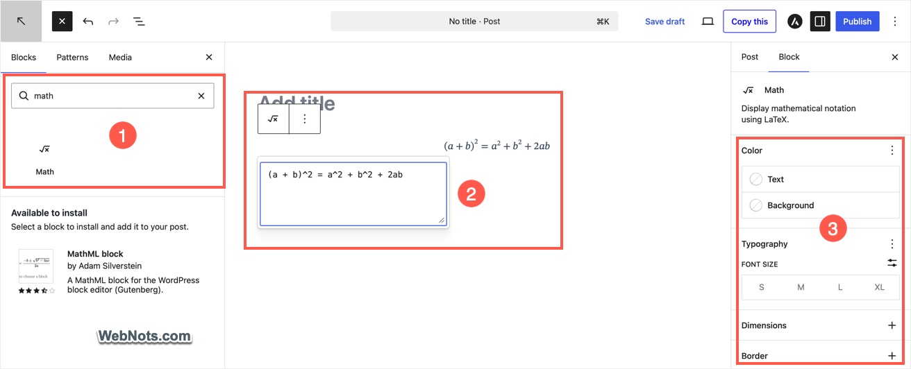 Math Block in Gutenberg