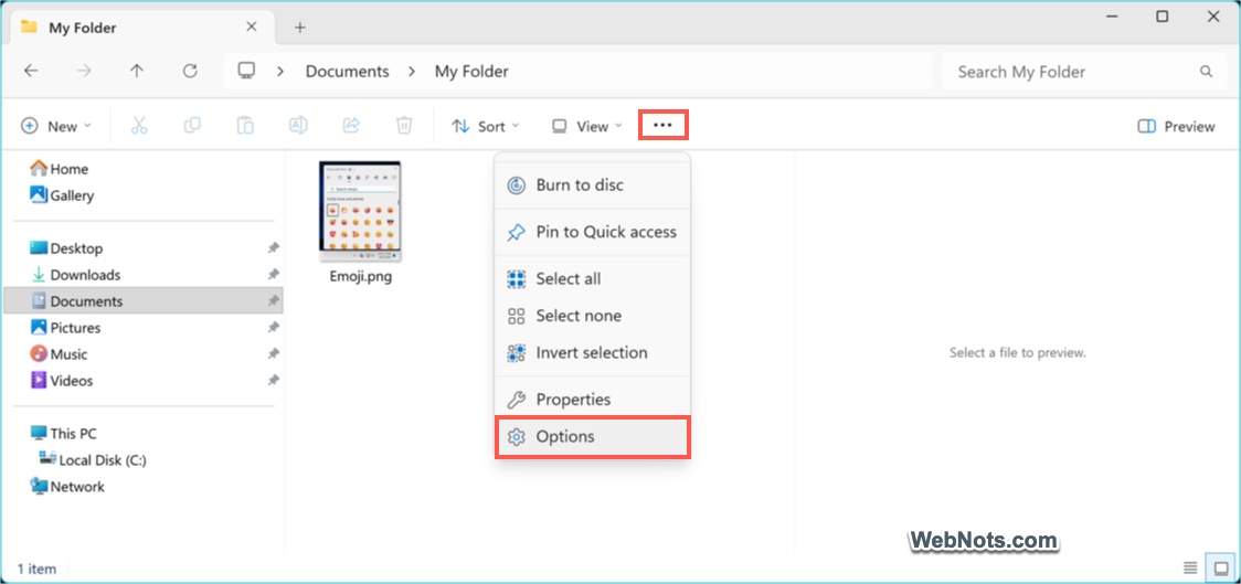Open Folder Options