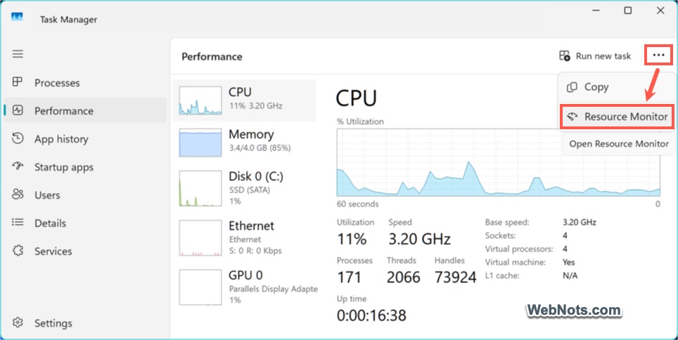 Open Resource Monitor from Task Manager