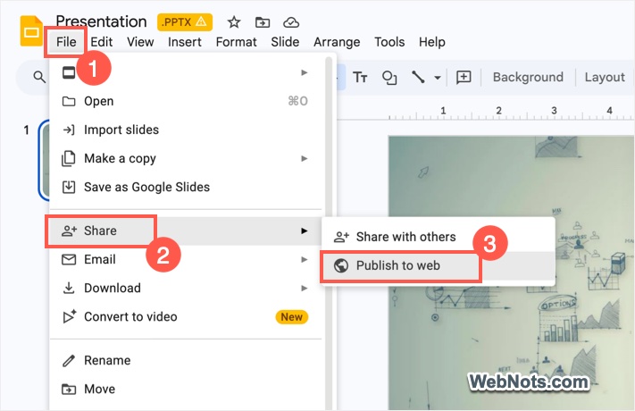 Publish Menu in Google Slides