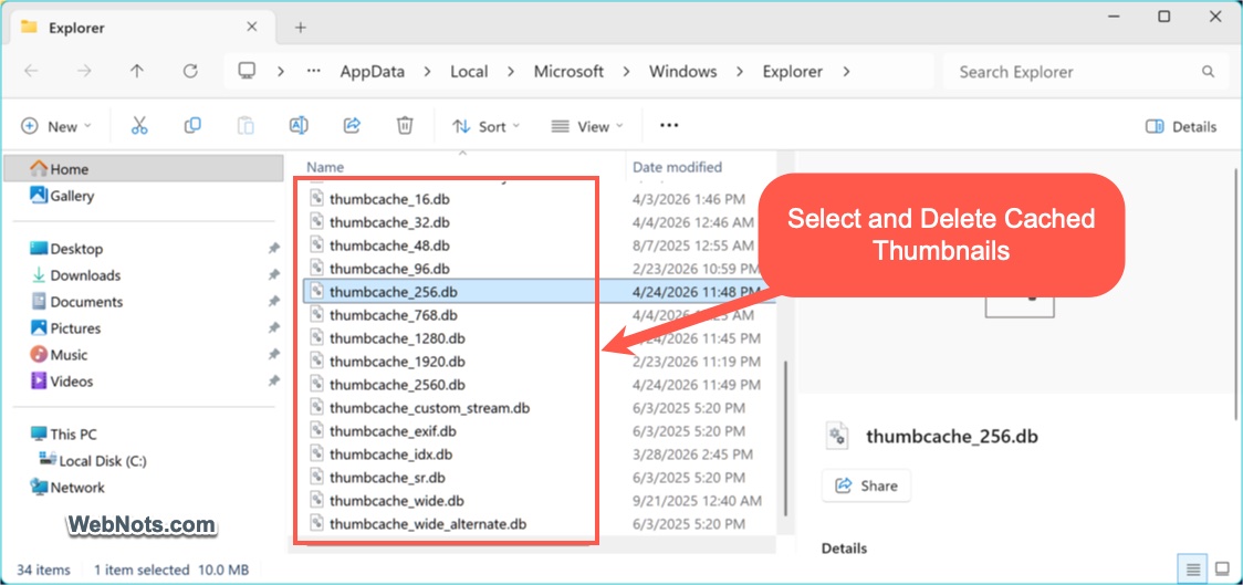 Select and Delete Cached Thumbnails