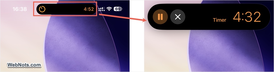 Timer Controls in Dynamic Island Area