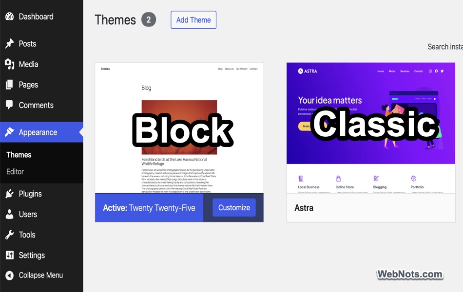 WordPress Classic Vs Block Theme