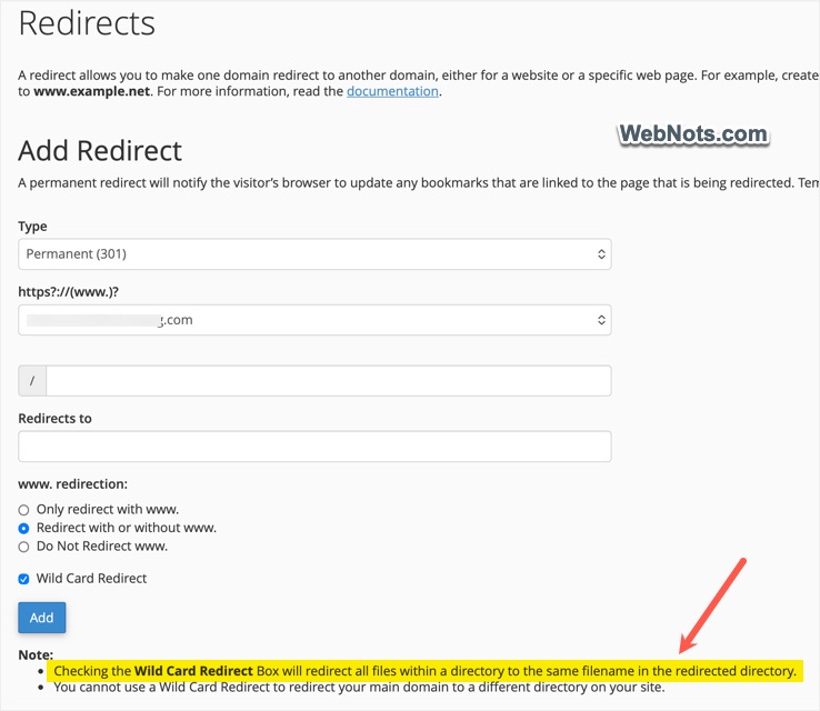 Add Redirects in cPanel