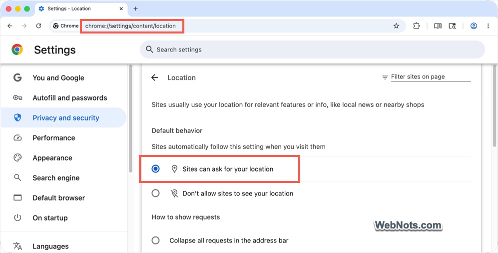 Allow Location in Google chrome