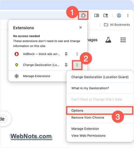 Change Geolocation Extension Options
