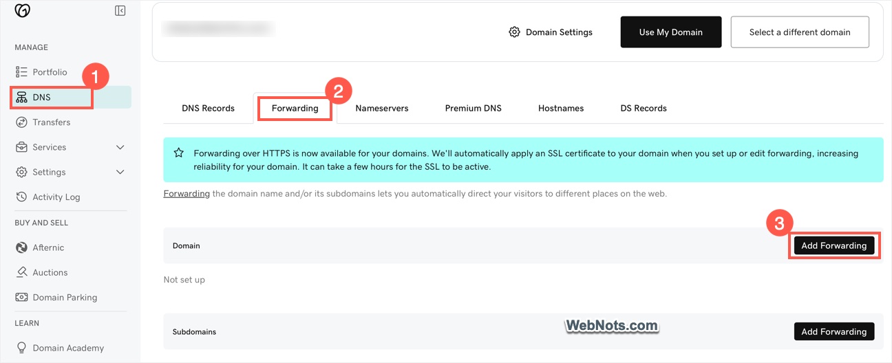 DNS Forwarding in GoDaddy