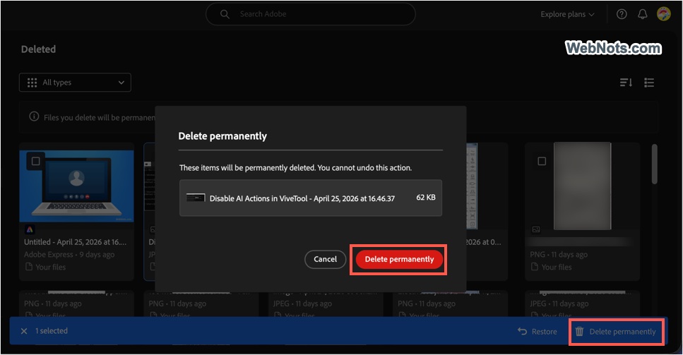 Delete Permanently to Gain Storage