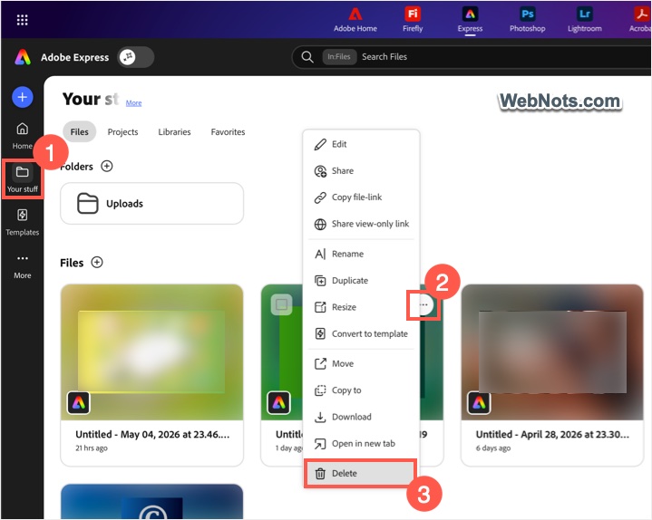 Delete a Project in Adobe Express