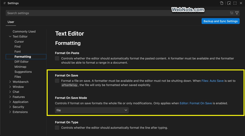 Format on Save and Type