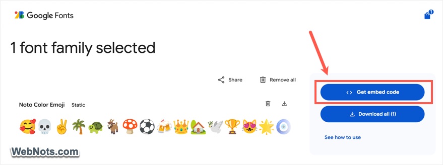 Get Embed Code for Noto Emoji Font
