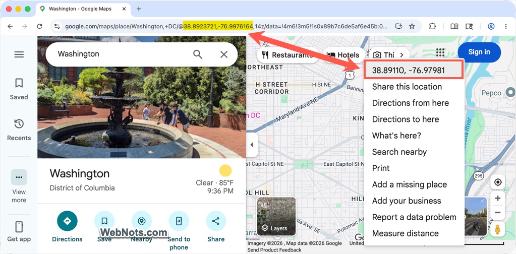 Get Latitude and Longitude in Google Maps