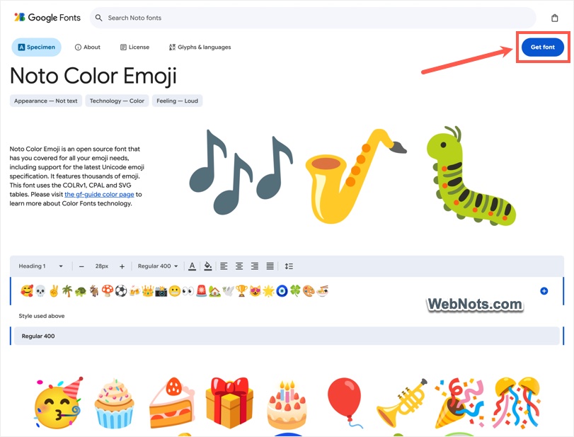 Google Noto Color Emoji Font Page