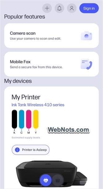 HP Printer App on iPhone