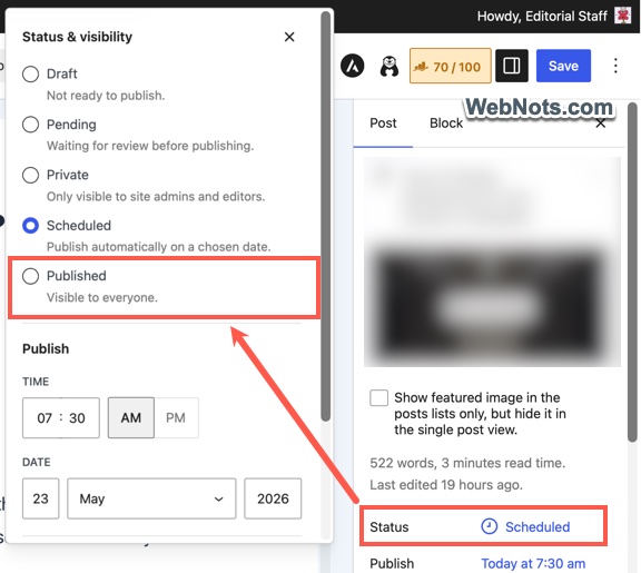 Manually Change the Post Status
