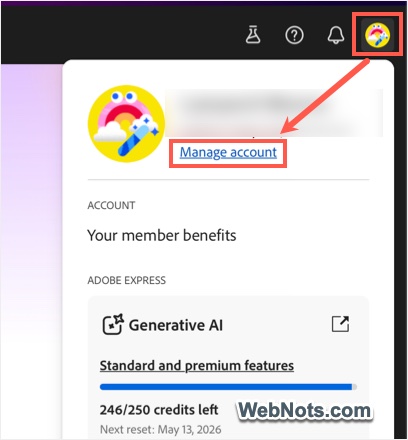Open Adobe Account Settings