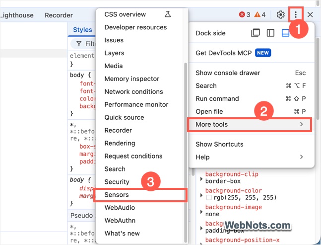 Open Sensors in Developer Tools