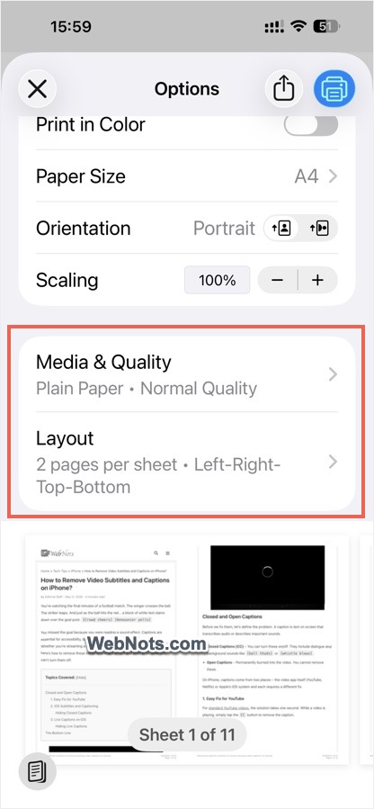 Print Quality and Layout Settings