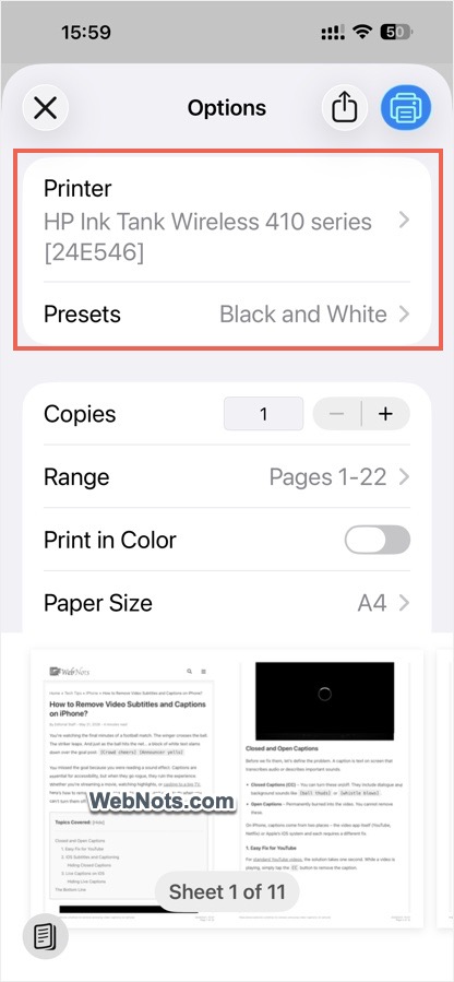 Printer and Presets