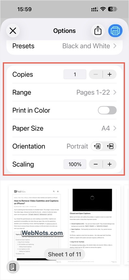 Printing Options