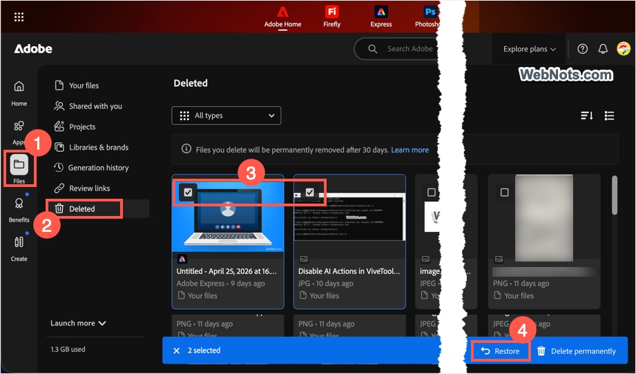 Restore Deleted Files in Adobe
