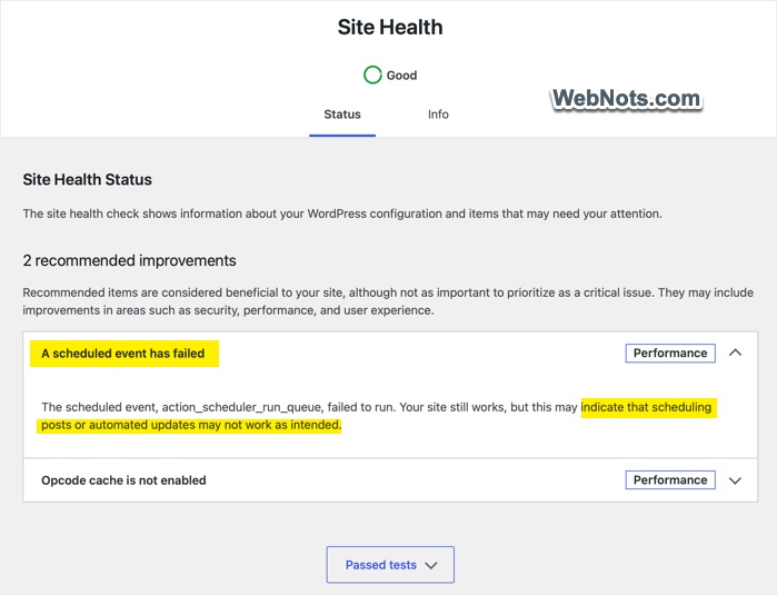 Site Health Issue for WP Cron