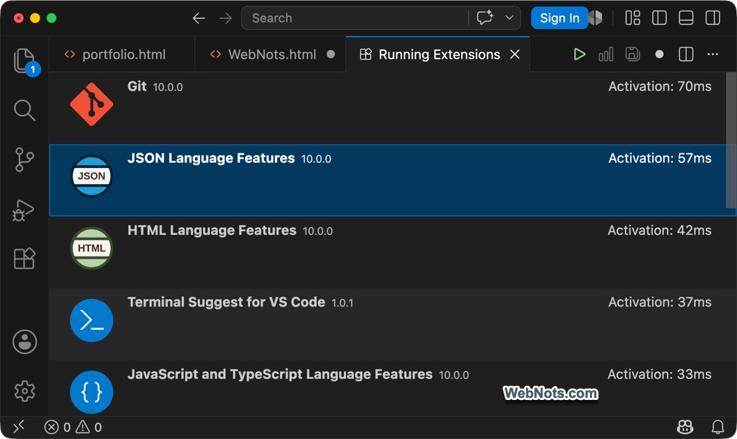 View All Running Extensions in VS Code
