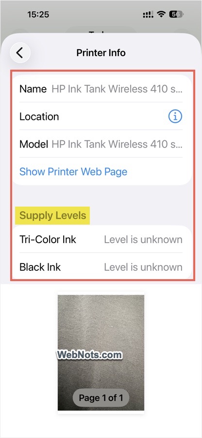 View Printer Details and Supply Levels