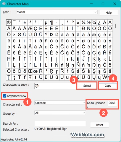 ® Sign in Character Map