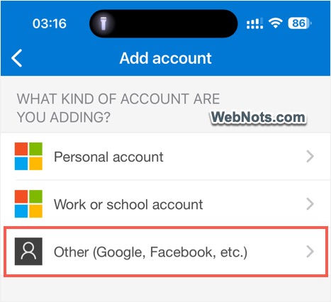 Add Other Account in Microsoft Authenticator App