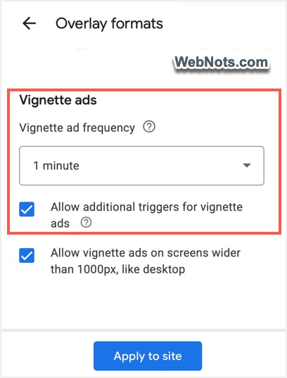 Adjust Vignette Ads Frequency in AdSense