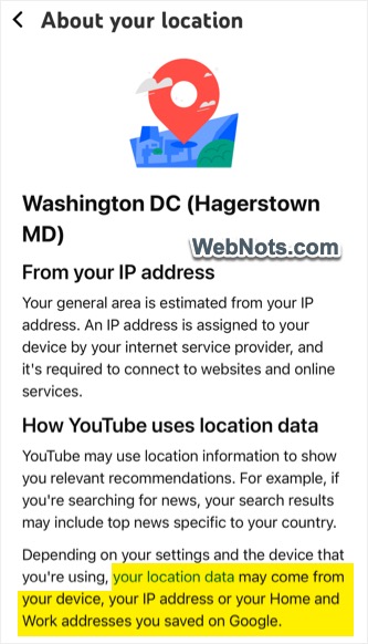 Check Location in YouTube App