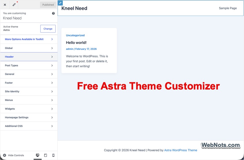 Customizer Section in Free Theme