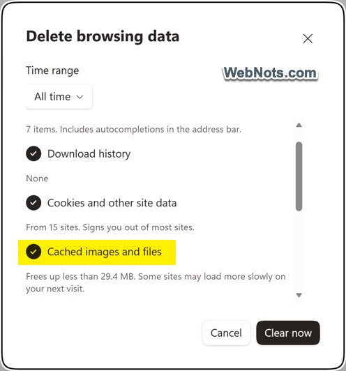 Delete Cached and Files in Edge