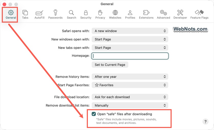 Disable Open Safe Files in Safari