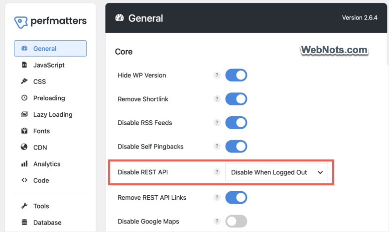 Disable REST API in Perfmatters