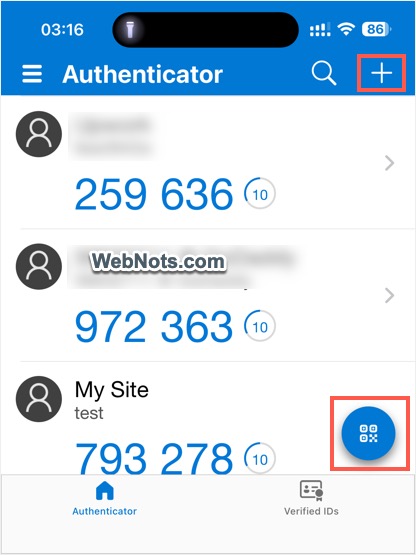 QR Code Option in Authenticator App