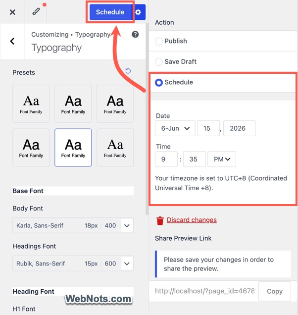 Schedule Customizer Changes in WordPress